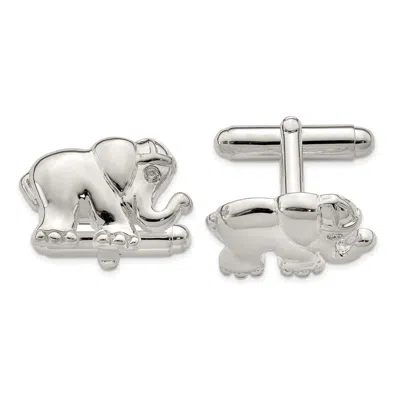 Diamond2deal Sterling Silver Cubic Zirconia Elephant Cuff Links