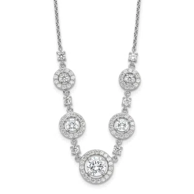 Diamond2deal Sterling Silver Cubic Zirconia Fancy Halo Circles Necklace 18"