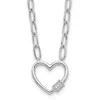 Diamond2deal Sterling Silver Cubic Zirconia Heart Paperclip Link Chain Necklace 16" With 2" Ext