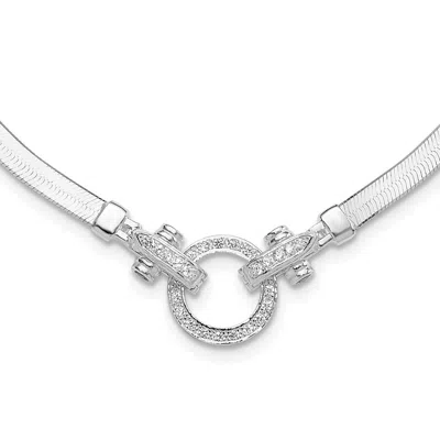 Diamond2deal Sterling Silver Cubic Zirconia Herringbone Chain Necklace 16" With 2in Ext.