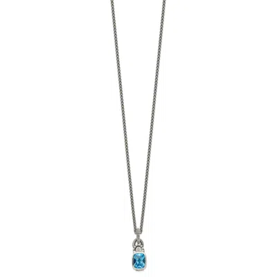 Diamond2deal Sterling Silver Cushion Sky Blue Topaz And Diamond Pendant Necklace In White