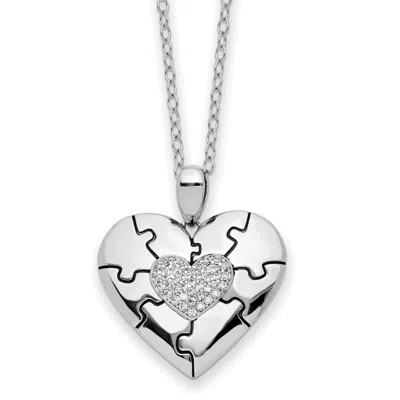 Diamond2deal Sterling Silver Cz Antiqued Love You To Pieces Pendant Necklace 18" In White