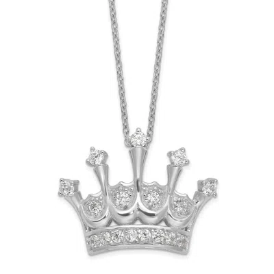 Diamond2deal Sterling Silver Cz Crown Pendant Necklace 18" In White