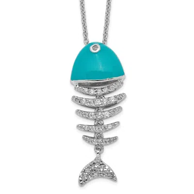 Diamond2deal Sterling Silver Enameled Cubic Zirconia Fish Necklace 18"