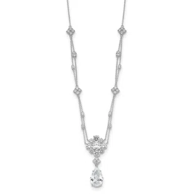 Diamond2deal Sterling Silver Fancy Cushion-cut And Cubic Zirconia Teardrop Dangle Necklace 18" In White