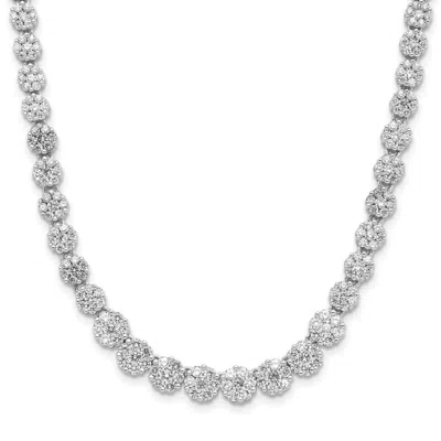 Diamond2deal Sterling Silver Fancy Graduated Cubic Zirconia Cluster Necklace 18" In White