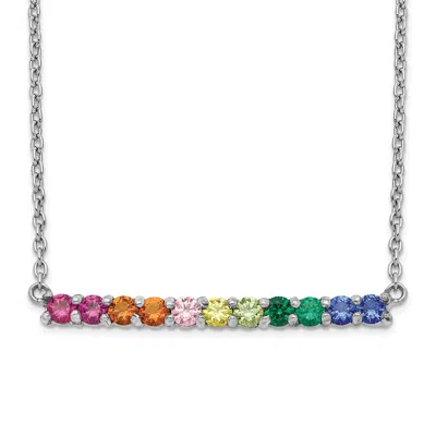 Diamond2deal Sterling Silver Fancy Lobster Clasp Colorful Cubic Zirconia Bar Necklace 18"
