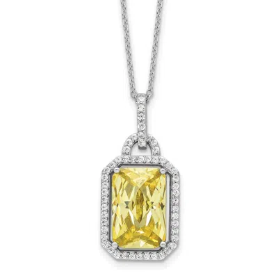 Diamond2deal Sterling Silver Fancy Yellow Checkerboard-cut And White Cubic Zirconia Necklace 18"