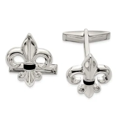 Diamond2deal Sterling Silver Fleur De Lis Onyx Cuff Links In White