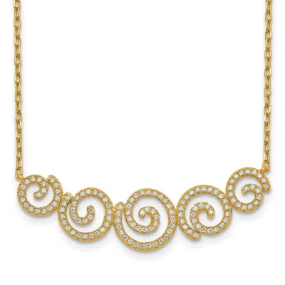 Diamond2deal Sterling Silver Gold-plated Cubic Zirconia Swirls Necklace 16" With 2 Inch Ext.