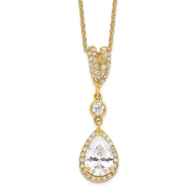 Diamond2deal Sterling Silver Gold-plated Cubic Zirconia Teardrop And Bezel Halo Necklace 18" In White
