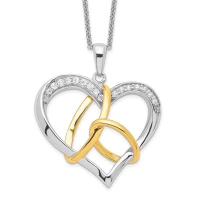 Diamond2deal Sterling Silver Gold-plated Cubic Zirconia To Have And To Hold Necklace In White
