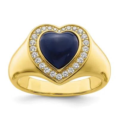 Diamond2deal Sterling Silver Gold-tone Cubic Zirconia & Created Lapis Lazuli Heart Ring In White