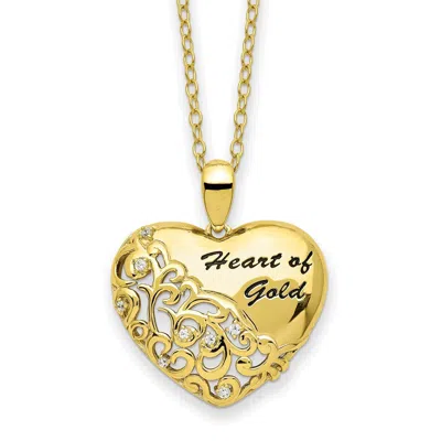 Diamond2deal Sterling Silver Gold-tone Cubic Zirconia Heart Of Gold Necklace In White