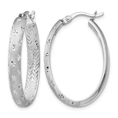 Diamond2deal Sterling Silver In/out Diamond-cut Oval Shape Earrings In Metallic