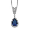 Diamond2deal Sterling Silver Lab Created Dark Blue Spinel And Cubic Zirconia Teardrop Halo Necklace 18"