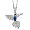 Diamond2deal Sterling Silver Lab Created Dark Blue Spinel And White Cubic Zirconia Hummingbird Necklace 18"