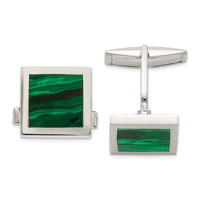 Diamond2deal Sterling Silver Malachite Cuff Links In White