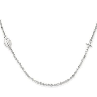 Diamond2deal Sterling Silver Medal Cross Rosary Necklace 16.5" In White