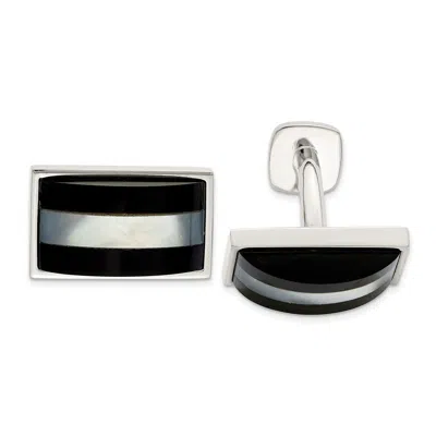 Diamond2deal Sterling Silver Mother Of Pearl & Onyx Cufflinks In White