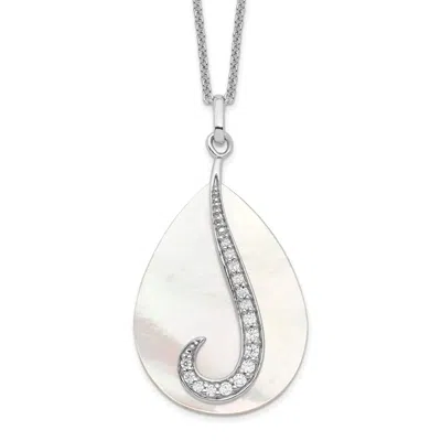 Diamond2deal Sterling Silver Mother Of Pearl Cubic Zirconia Tear From Heaven Necklace