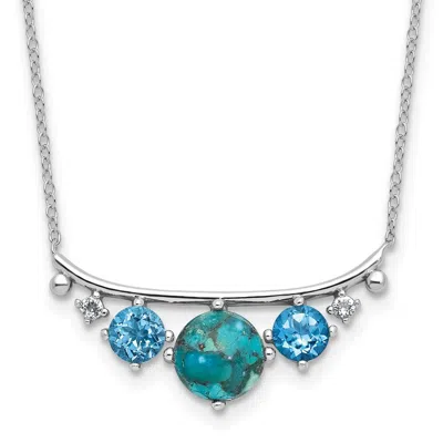 Diamond2deal Sterling Silver Multi Color Cubic Zirconia Reconstituted Turquoise Necklace 16" With 2" Ext