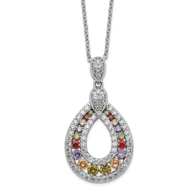 Diamond2deal Sterling Silver Multi-color Cubic Zirconia Teardrop Necklace 18"