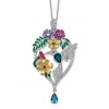 Diamond2deal Sterling Silver Multicolor Glass And Cubic Zirconia Floral Hummingbird Necklace 18"