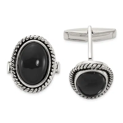 Diamond2deal Sterling Silver Onyx Enameled Cuff Links In White
