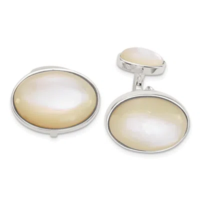 Diamond2deal Sterling Silver Oval Mother Of Pearl Cuff Links In White