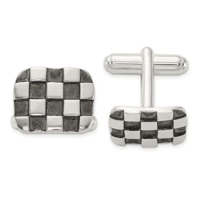 Diamond2deal Sterling Silver Oxidized Brushed And Polished Checkerboard Cuff Links In White
