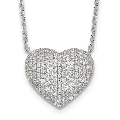 Diamond2deal Sterling Silver Pave Cubic Zirconia Heart Pendant Necklace 18" In White