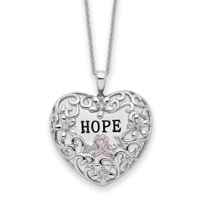 Diamond2deal Sterling Silver Pink Cubic Zirconia Breast Cancer Heart Necklace