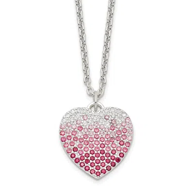 Diamond2deal Sterling Silver Pink, Red & Clear Cubic Zirconia Heart Pendant Necklace 18" In White