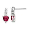Diamond2deal Sterling Silver Polish Rhod-plated Created Ruby Heart Dangle Earrings