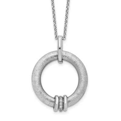 Diamond2deal Sterling Silver Polished And Brushed Cz Pendant Necklace 16"