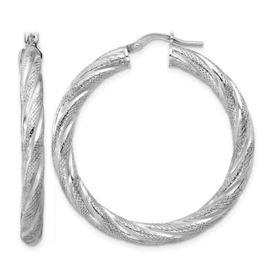 Diamond2deal Sterling Silver Polished And Textured Round Hoop Earrings In Metallic