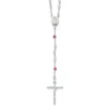 Diamond2deal Sterling Silver Polished Crystal Rose Quartz Rosary Necklace 21.5"