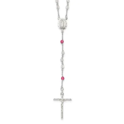 Diamond2deal Sterling Silver Polished Crystal Rose Quartz Rosary Necklace 21.5"