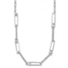 Diamond2deal Sterling Silver Polished Cubic Zirconia Rectangular And Paperclip Link Necklace 18"