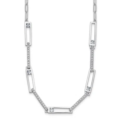 Diamond2deal Sterling Silver Polished Cubic Zirconia Rectangular And Paperclip Link Necklace 18" In White
