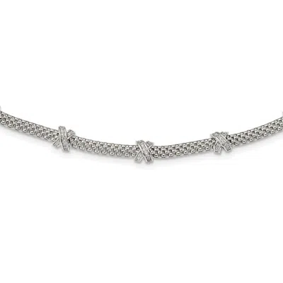 Diamond2deal Sterling Silver Polished Cubic Zirconia X's Necklace 18" In White