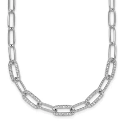 Diamond2deal Sterling Silver Polished Fancy Cubic Zirconia Paperclip Chain Necklace 18" In White