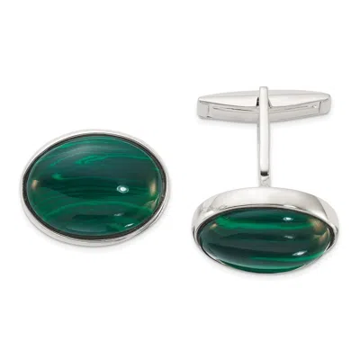Diamond2deal Sterling Silver Polished Malachite Oval Cuff Links In White