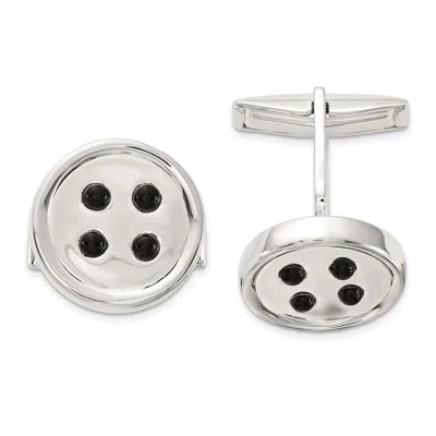 Diamond2deal Sterling Silver Polished Onyx Button Cuff Links