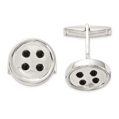 Diamond2deal Sterling Silver Polished Onyx Button Cuff Links In Metallic