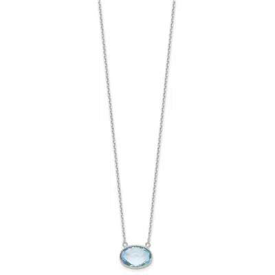 Diamond2deal Sterling Silver Polished Oval Blue Topaz Pendant Necklace 17.5" In White