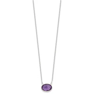 Diamond2deal Sterling Silver Polished Oval Purple Cz Pendant Necklace 16.25"