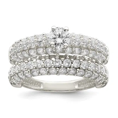 Diamond2deal Sterling Silver Polished Pave Cubic Zirconia Wedding Ring Set In White
