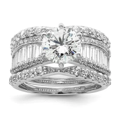 Diamond2deal Sterling Silver Polished Rhodium-plated Cubic Zirconia Trio 3 Ring Set In White